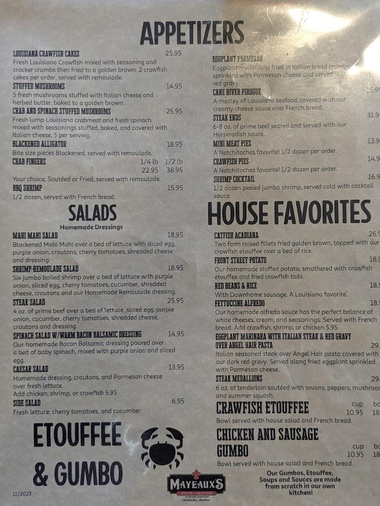 Mayeaux's Steak & Seafood Restaurant Menu image 4
